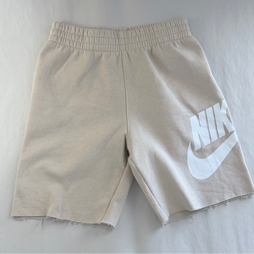 Nike Kids Boys L 6-7 Years Beige Tan Athletic Sweat Shorts Raw Hem